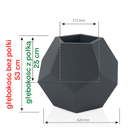 Alma 53 cm geometrischer Topf mit Abfluss, schwarz