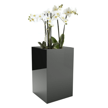 Rechteckiger quadratischer Fiberglas-Topf Pillar, H 48 x 30 cm, schwarz
